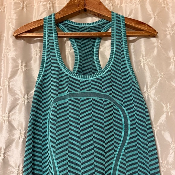 Lululemon Run Swiftly Tech Racerback Tank Top Teal Heathered Blue Tropic Chevron - Picture 7 of 15